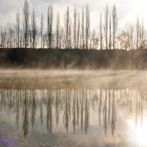 aufsteigender Nebel am Schotterteich